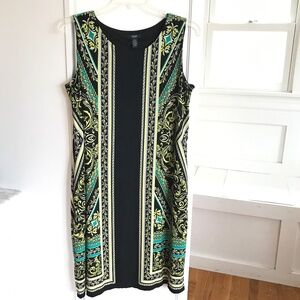 ALFANI Sleeveless Sheath Dress Black Green Yellow Baroque Women’s Size 0X XL
